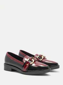 CUCCOO CURVES Zapatos de estilo oxford con cordones, puntera puntiaguda, suela gruesa y tacón ancho, en color negro sólido, adecuados para todas las estaciones - Burdeos - Ver 2