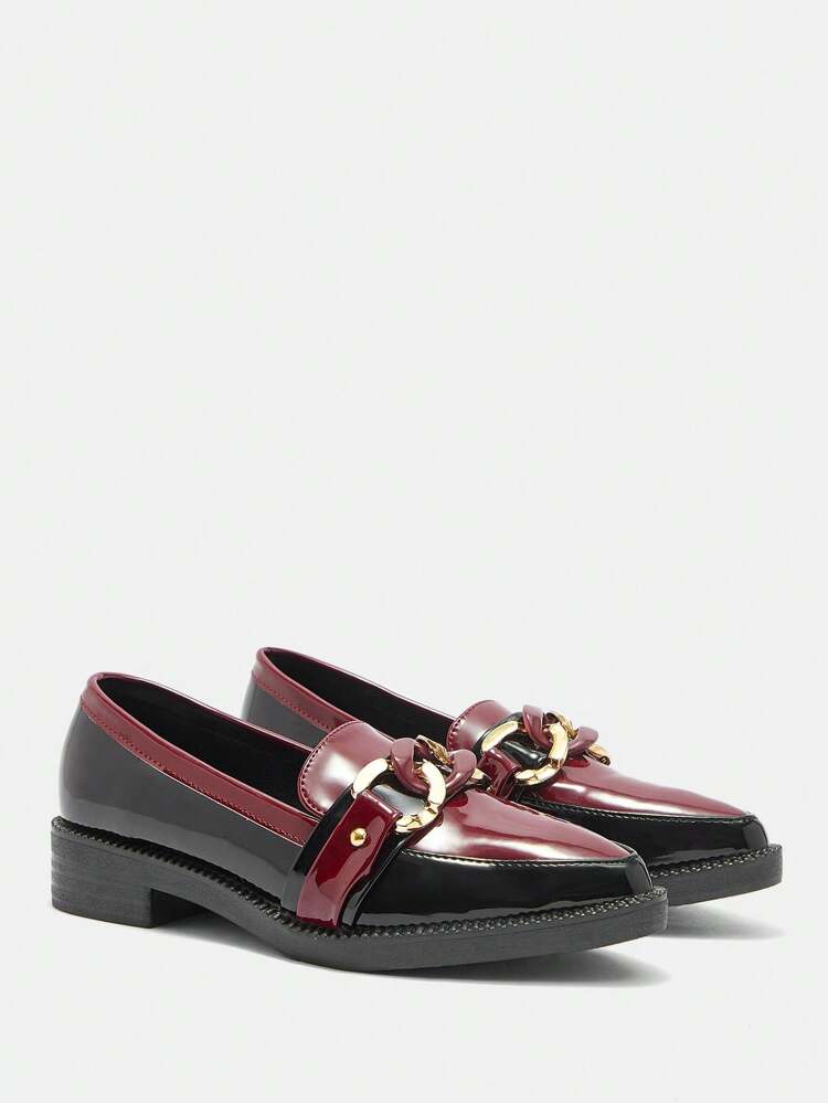 CUCCOO CURVES Wide Fit Chunky Heel Thick Sole Flats Pointed Toe Solid Black Oxford Style Lace Up Shoes, Suitable For All Seasons