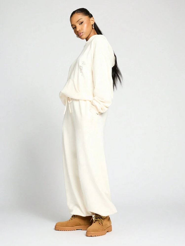 SUMWON WOMEN Cozy Fleece Wide Leg Drawstring Elastic Waist Athleisure Sweatpants