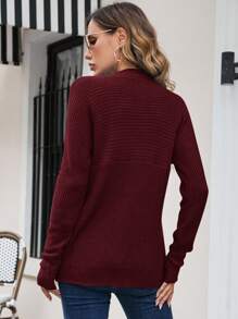 Women's Casual Solid Color Knit Sweater, Autumn/Winter - Burgundy - View 2