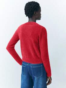 Maija Fashionable Casual Green Long Fur Round Neck Short Spring Ladies Sweater, Minimalist & Versatile Business Casual Women's Wear, Office Wear, Low-Key Old Money Style, Effortless Temperament, High-End Urban Commuting, The Same Style As The Editor-In-Chief Of The Magazine, Urban Social Vacation Party Wear, Charming, Low-Key And Durable Basic Style, Versatile And Not Picky Clothing, Street Fashion Wear, Clothing, Coffee Shop, Relaxed Wear - Red - View 4