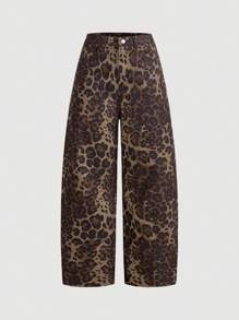 SHEIN MOD Women's Casual Retro Leopard Print Wide Leg Jeans, Vintage, Fall Women Clothes