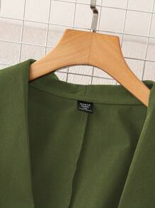 Celure Bộ đồ vest blazer và quần dài tay cổ khăn choàng màu trơn cỡ lớn cho nữ, mùa thu - xanh quân đội - Xem 3