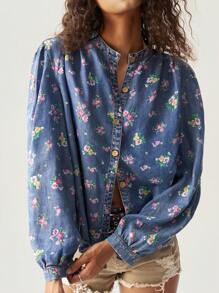 Bohemela Woven Printed Long Sleeve Loose Blouse For Women