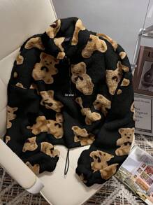 SHEIN EZwear 1pc Women Cartoon Plush Half Zip Crop Sweatshirt