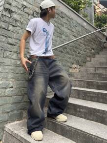 Manfinity EMRG 男士休闲多口袋简约设计牛仔裤，日常穿着 - 中等水洗藍 - 查看 7