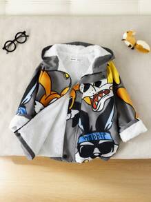 1pc Young Boys Casual Hooded Thick Warm Padded Coat With Cartoon Dog Print, Loose Hoodie & Sweatpants Set, For Autumn And Winter - Multicolor - View 4