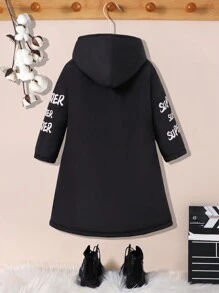 SHEIN Girls Casual Jacket With Letter Print, Thick Design Suitable For Cold Weather, Fashionable And Versatile, Winter - Black - View 2