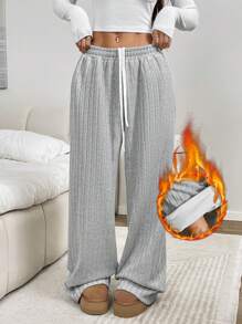 SHEIN EZwear Women's New Light Gray Thermal Lined Casual Loose Wide Leg Pants