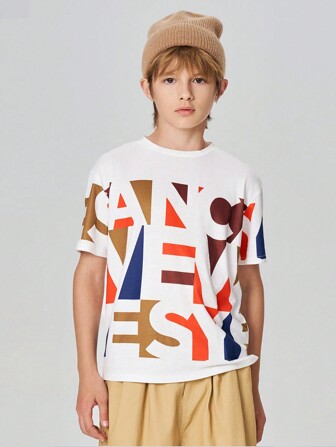 SHEIN Teenager Jungen Drop Shoulder T-Shirt mit Buchstabengrafik