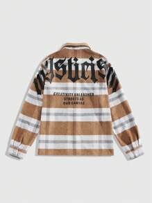 ROMWE MEN Street Life Men's Casual Plaid & Letter Print Jacket, Autumn/Winter
