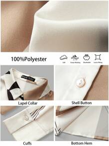 BizChic Floral Asymmetrical Geometric Print Long Sleeve Satin Blouse, Women Office Wear Clothes For Spring & Summer