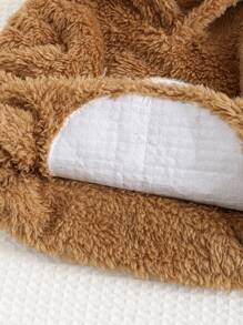 Cozy Pixies 2 件套男婴卡通熊图案 3D 耳朵连帽长袖套头衫和慢跑裤套装 - 棕色 - 查看 4