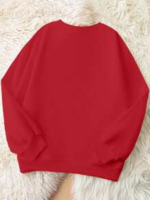 Calvaya Penguin Print Christmas Element Warm Chunky Crew Neck Sweatshirt For Women For New Year Clothes - Red - View 2