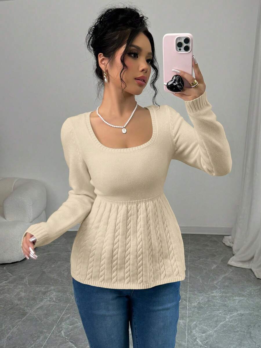 Elenzga 可爱款纯色收腰毛衣，秋冬休闲款