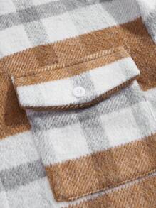 ROMWE MEN Street Life Men's Casual Plaid & Letter Print Jacket, Autumn/Winter