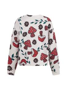 Brittany Frost Designs Artist Casual Kawaii Cute Mushroom Pattern Pullover Sweater, For Holiday, Vacation, Festival, Ibiza Fits - Orange - View 2