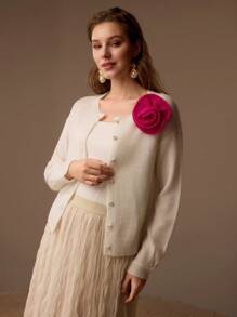 MOTF CONTRAST STEREO FLOWER DROP SHOULDER OVERSIZE CARDIGAN - Apricot - View 7