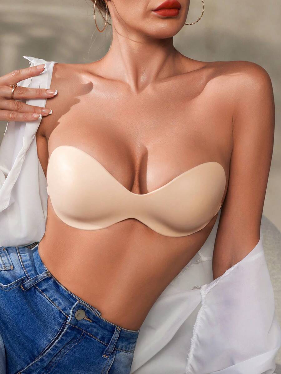 Solid Silicone One-Piece Strapless Bra - Apricot - View 1