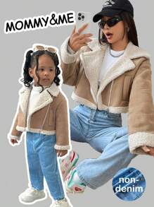 SHEIN 3pcs Baby Girl Set: Khaki Thermal Lined Collared Jacket, Knit Sweater, And Long Pants, Cute & Versatile, Autumn/Winter - Multicolor - View 1