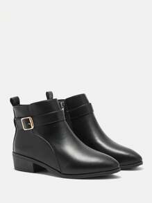 CUCCOO BIZCHIC 女士时尚黑色踝靴，时尚休闲简约百搭性感街头时尚侧拉链粗高跟鞋尖头高跟鞋高跟踝靴及膝靴，完美搭配黑色连衣裙新年假期情人节 - 黑色 - 查看 3