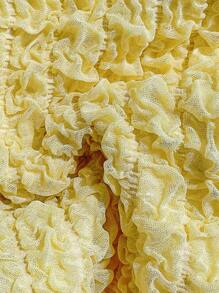 Swim Mod 2pcs/Set Textured Yellow Halter Neck Bikini Top & Tie Side Bikini Bottom Beach Swimwear For Women, Summer - Yellow - View 5