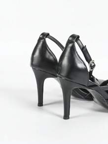 CUCCOO BIZCHIC Commuter Style Sexy Ankle Strap Pointed Toe Thin Stiletto High Heel Pumps, Black Faux Leather For Christmas And New Year Holiday Vibe Fall And Winter - Black - View 7