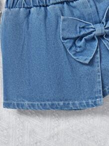 Toddler Girls Denim Skirt & Soft Cotton Sweatshirt Outfit, Casual Comfortable Spring/Autumn - Medium Wash - View 6