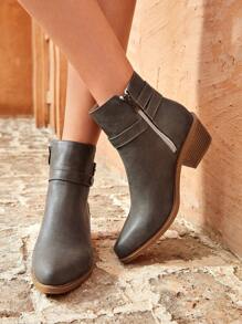 Styleloop Women's Fashion Ankle Boots, Solid Color High Heel Simple Short Boots, Suitable For Autumn/Winter Wear, BOHO, American Retro, Bohemian, Western Style, Music Festival, Party, Christmas, Halloween - Grey - View 2