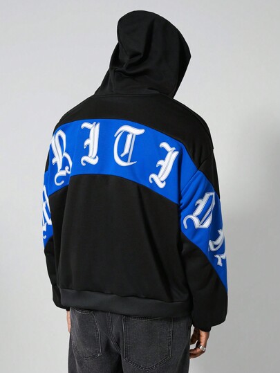 Street Life هوديي كاجوال بأكمام طويلة وفتحة كتف غائرة مع طباعة حروف، موسم الخريف/الشتاء للرجال