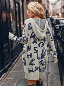 SHEIN LUNE Plus Size Women Casual Drop Shoulder Letter Graphic Long Sleeve Hooded Sweater Dress, For Winter