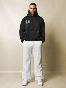 SUMWON Sudadera con capucha con bolsillo tipo canguro, estilo universitario, de peso pesado, con bordado de LA de lujo para atletismo, para otoño e invierno