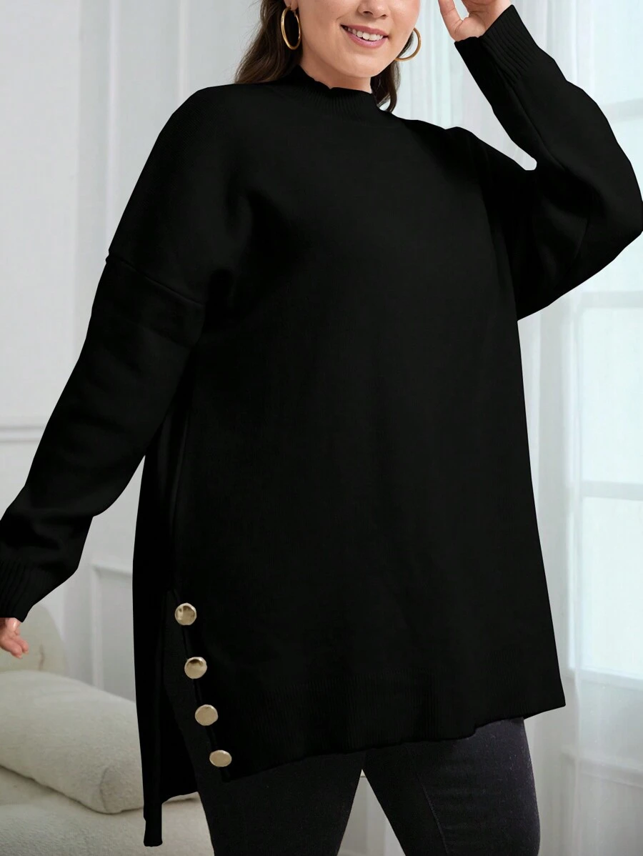 EURMUSE 大码纯色立领长袖正面纽扣简约衬衫，适合日常休闲穿着