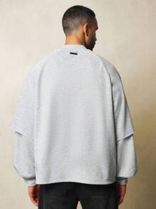 SUMWON Áo nỉ tay Raglan nhiều lớp cỡ lớn thời trang dạo phố Áo chui đầu thể thao hai lớp thiết yếu cho mùa thu đông thường ngày tập luyện thể thao tập luyện tại phòng tập - Xám - Xem 2