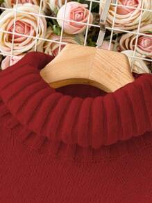 SHEIN Unity Plus Size Women Beige High Neck Button Decor Drop Shoulder Loose Elegant Sweater Dress, Suitable For Autumn And Winter - Burgundy - View 5