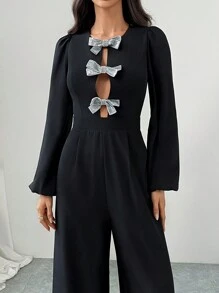 Firerie Eleganter Jumpsuit für Damen mit Rundhalsausschnitt, Ballonärmeln und Knopfverschluss, für Frühling & Sommer