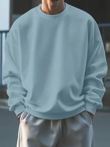 Manfinity Dauomo Men Solid Thermal Lined Sweatshirt - Dusty Blue - View 1