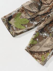 女婴 Y2K 时尚粉色迷彩松紧腰工装牛仔裤 - 軍綠色 - 查看 7