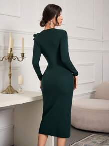 Modelyn Váy len bó họa tiết hoa 3D thanh lịch mùa thu/đông - màu xanh lá - Xem 3