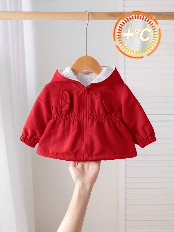 SHEIN Neugeborenes Baby Mädchen Alles passend lässige einfarbige Hoodie Jacke mit Taille, thermisch gefüttert, geeignet für Herbst/Winter