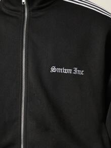 SUMWON Retro Athletic Track Suit Workout Training Set Striped Side Tape Co-Ord Warm Up Suit Performance Casual Sporty Athleisure Winter Full Zip Set - Black - View 6