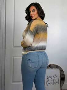 SHEIN Essnce Plus Size Ombre Crewneck Pullover Sweater, For Winter - Multicolor - View 2