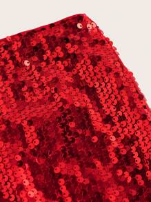 SHEIN ICON Women Silver Sequin Bodycon Mini Skirt, For Christmas - Burgundy - View 3