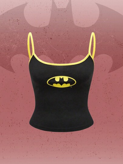 Batman X ROMWE Parte superior corta tipo cami con estampado de logo al estilo streetwear casual