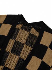 Chiquease Casual Colorblock Houndstooth Pattern Cardigan, Autumn/Winter