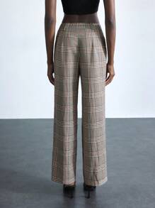 Maija 女式卡其色通勤休闲裤，松紧腰带，前拉链，直腿，春季 - 卡其色 - 查看 7