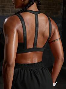 Powerista Women Letter Jacquard Open Back Everyday Fitness Sports Bra