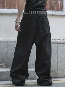 Manfinity EMRG Men Loose Fit Black Baggy Denim Jeans Going Out Hang Out Street, Grunge - Black - View 2