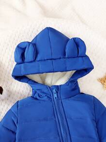 Niemowlęcy chłopięcy zimowy polarowy kombinezon z kapturem i zamkiem błyskawicznym, brązowy