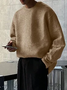 DAZY 男士纯色圆领休闲套头毛衣，长袖，百搭秋季